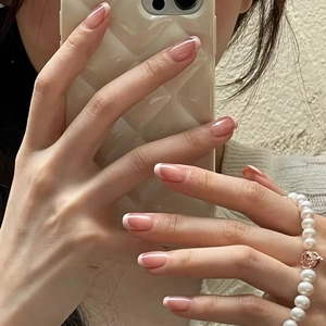French Tip Press On Nails Gradient Pink White Ombre Short Round Square Wearable Detachable Elegant Fake Nails For Women