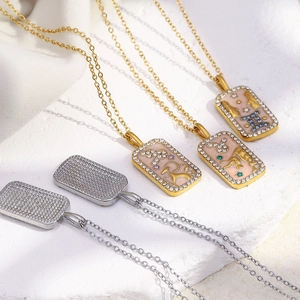 Gold plated 18K stainless steel 12 zodiac pendant necklace with colorful rhinestones