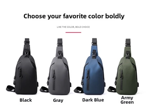 Waterproof sling bags for men shown in black, grey, navy blue, and army green colors