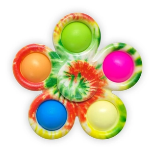Flower-shaped fidget pop spinner with colorful silicone bubbles and tie-dye pattern
