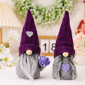 Christmas Gnomes Decorations Faceless Doll Ornaments Purple Knitted Hat Grey Felt Wood Nose Heart Decor For Home Holiday