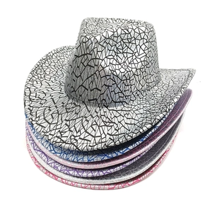Glitter laser western cowboy hats with geometric cracked patterns in multiple colors