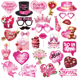 Valentine's Day Photo Booth Props Cardboard Heart Glasses Lip Decor DIY Party Supplies With Bamboo Sticks For Lovers