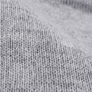 Thick double-layer grey knit beanie hat made of warm wool blend fabric for winter