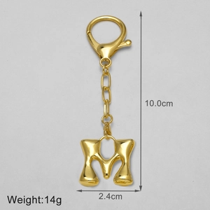 Polished 18k gold letter M keychain with size dimensions 10.0cm and weight 14g details