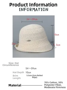 Detailed sizing chart showing the 54-59cm circumference of this knitted bucket hat