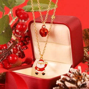 Collar con Colgante de Doble Capa de Navidad para Mujer Aleación Esmalte Papá Noel Reno Árbol Corona Guante Campanas Joyería