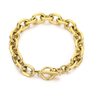 Men's gold stainless steel thick O-chain bracelet with toggle clasp on white background