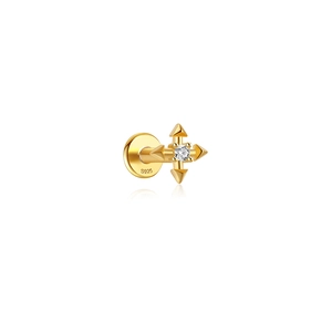 Detail of gold cross earring with cubic zirconia and S925 silver hallmark