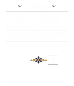 Detail view of gold-plated snowflake ring with tanzanite stone and size dimensions
