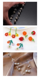 Detailed macro view of handmade jewelry beads and clear elastic crystal string for DIY crafts