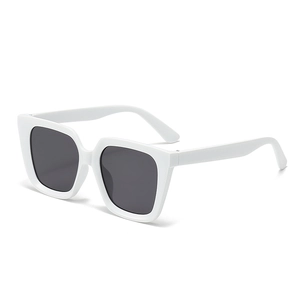 White oversized square sunglasses with dark UV protection lenses in a minimalist style