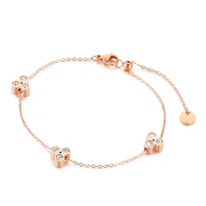 Korean Fashion Stainless Steel Clover Bracelet For Women Elegant Rhinestone Inlaid Adjustable Chain Jewelry Gold Rose Gold Silver