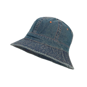 Chapeau bob en denim bleu classique avec surpiqûres orange et œillets d'aération