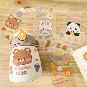 Waterproof cartoon bear water bottle with decorative cute DIY PVC stickers for kids