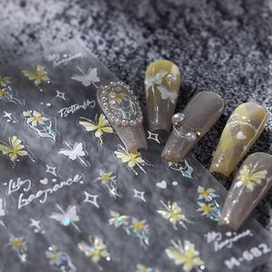 Bronzing nail art stickers set featuring lilies and butterflies, Lily Fragrance M-682 series