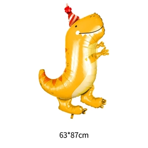 Cute yellow dinosaur aluminum foil balloon with party hat for birthday decorations 63x87cm