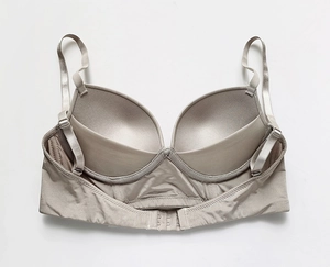 Detailed back view of champagne ice silk bra showing adjustable straps and back closure