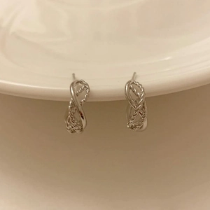 S925 sterling silver twist hoop earrings with minimalist woven design for women