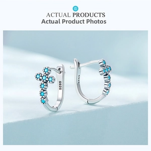 Detail view of S925 sterling silver cross earring featuring turquoise stones and hallmark