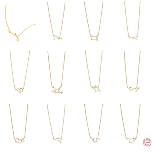 Constellation Pendant Necklace S925 Sterling Silver Gold Plated Cubic Zirconia Star Astrology Jewelry Gift For Women