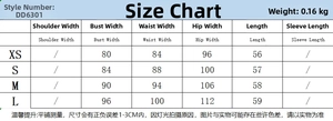 Size chart for lace asymmetrical camisole dress showing bust, waist and hip measurements