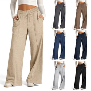 Multiple color options for high-waisted wide-leg drawstring casual trousers for women