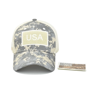 Digital camo baseball cap with USA velcro patch and breathable mesh back panel