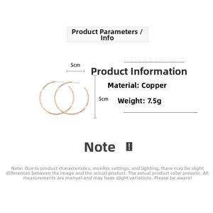 5cm rose gold copper hoop earrings detail with 7.5g weight and dimension specifications