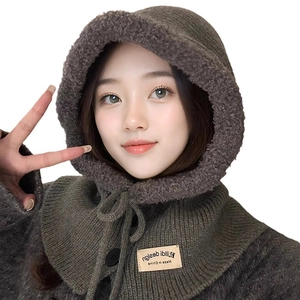 Deep grey knitted balaclava hood with scarf set for winter warmth and protection