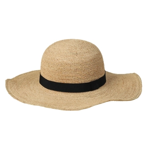 Chapeau de soleil en raphia fait main avec large bord et ruban noir élégant