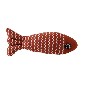 Linen fish catnip toy with orange wave patterns for pet teething and interactive play