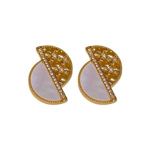 Vintage geometric mother-of-pearl stud earrings with gold plating and zircons