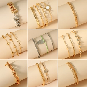 Fashion Alloy Zirconia Bracelet Collection For Women Bohemian Multi Layer Gold Silver Color Geometric Chain Anklet Heart Butterfly Charm Jewelry Gift
