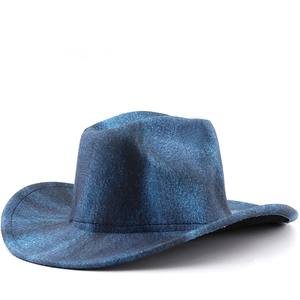 Western Cowboy Hat Wide Brim Retro Felt Unisex Out-back Fedora With Leather Band Metal Bull Head Ornament