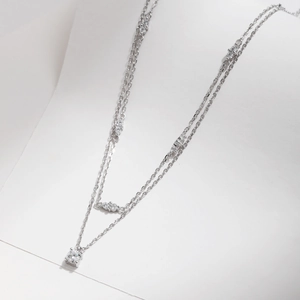 Double-layered S925 sterling silver necklace featuring D-color moissanite pendants