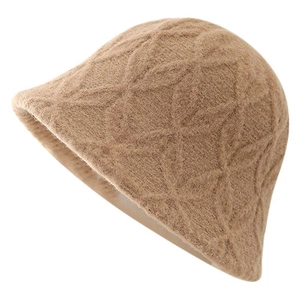 Chapeau cloche en peluche camel pour femme avec motif de tricot en losange pour l'hiver