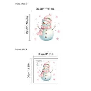Detail view of snowman wall sticker dimensions and layout size for winter decor