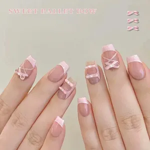 Chic 3D ballet bow and pearl alloy nail art charms in pink and nude tones