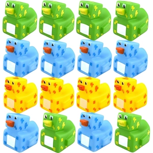 Pixelated Square Rubber Duck Bath Toys Soft Vinyl Squeaky Tub Play Game For Toddlers Kids Colorful Cube Shape