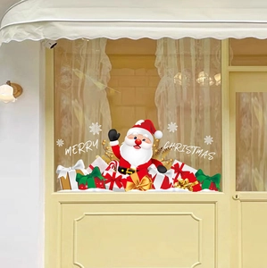Adesivi natalizi per finestre con Babbo Natale, scatole regalo e fiocchi di neve