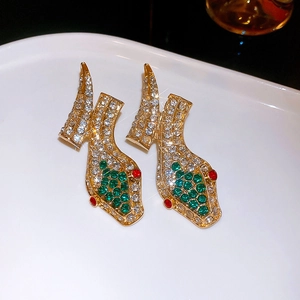 Elegant gold stiletto heel earrings with sparkling crystals and colored gemstones