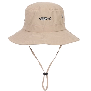 Outdoor Waterproof Bucket Hat Wide Brim Sun Protection Fisherman Cap With Adjustable Chin Strap Fish Embroidery Unisex