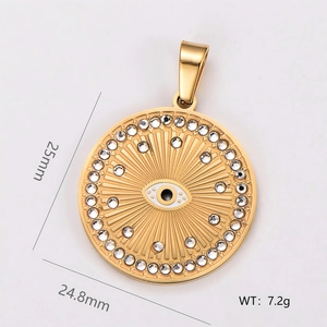 Détails du pendentif œil maléfique doré avec dimensions 25mm et poids 7.2g