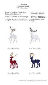 Detail view of glitter and flocked Christmas reindeer ornaments in four diverse styles