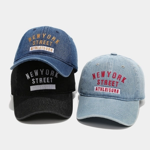 New York Letter Embroidery Washed Cotton Denim Baseball Cap Vintage Retro Street Style Adjustable Sun Protection Hat Unisex