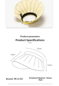 Size chart for yellow sun visor hat with 57cm circumference and 13cm wide brim
