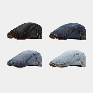 Retro Washed Denim Schiebermütze Mit Lederbesatz Kontrastnähten Verstellbarer Schnalle Vintage Entenschnabelmütze Herren Damen