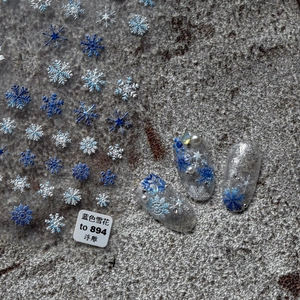 5D embossed blue snowflake nail stickers with winter floral designs for DIY manicures