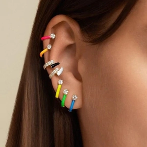 French style colorful enamel geometric hoop earrings set with rhinestones for women